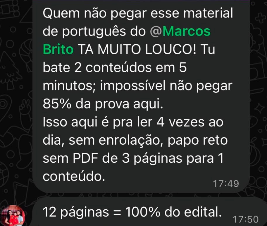 Depoimento de aluno: impossível não pegar 85% da prova, 12 páginas equivalem a 100% do edital